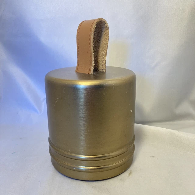 Vintage Brass Toned Door Stop With Leather Strap