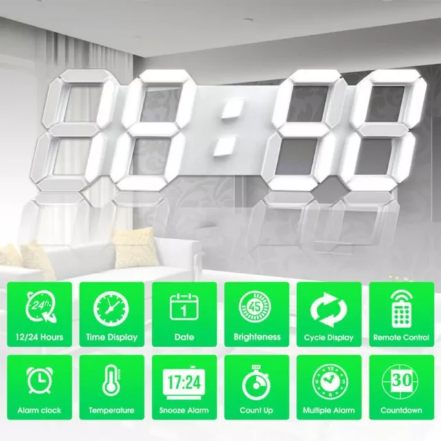 Orologio da parete LED moderno per casa 3D display digitale timer allarme USB (6