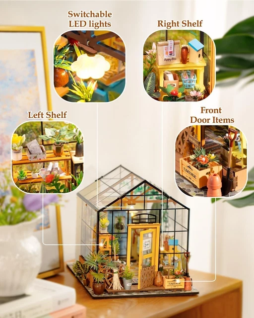 ROWOOD DOLL HOUSE Kit Greenhouse with LED Light, Cathy's Flower House £ ...