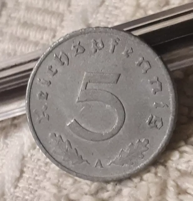 Vintage 1941  WW2 German 5 Reichspfennig , WWII Era Heavily Circulated Coin