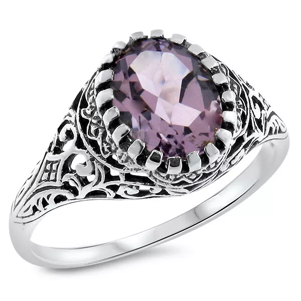 Genuine Amethyst 925 Sterling Silver Classic Victorian Design Ring          #680