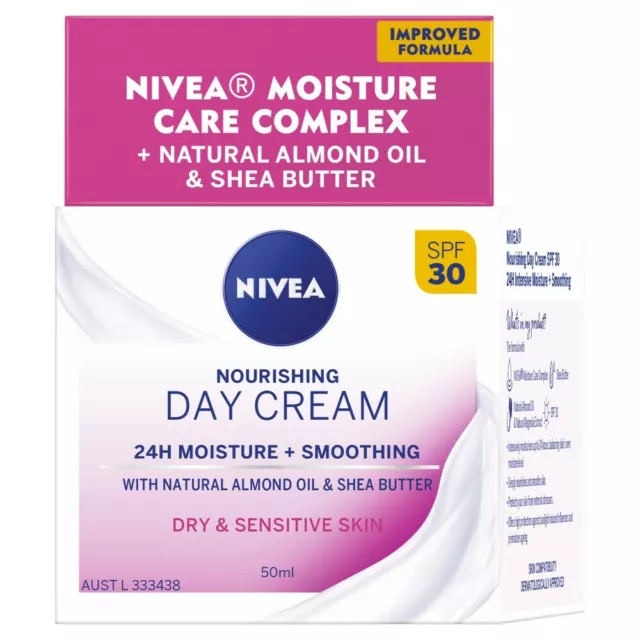 NIVEA Nourishing Day Cream SPF30 50mL 24H Moisture Dry & Sensitive Skin