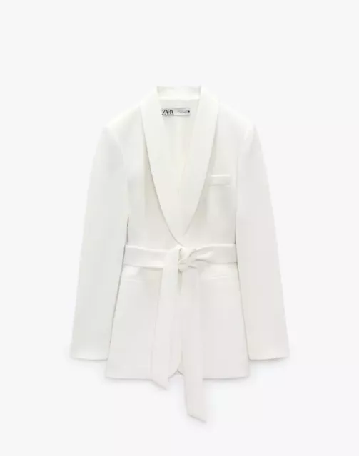 ZARA WOMAN'S BELTED Tuxedo Jacket Blazer white ecru SIZE M 2310/187 NEW ...