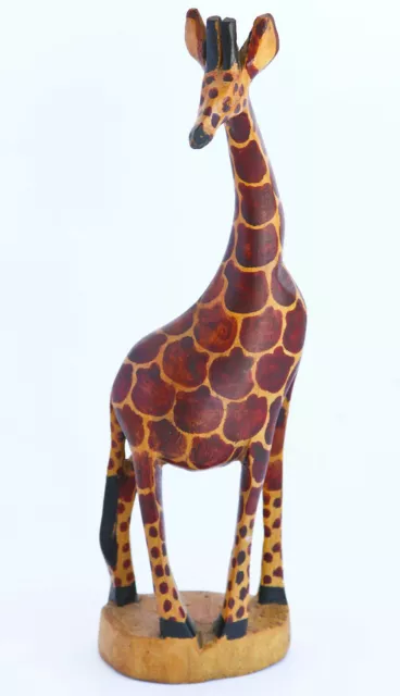 African  Giraffe Hand Carved & Painted Vintage Mahogany Wood Sculpture