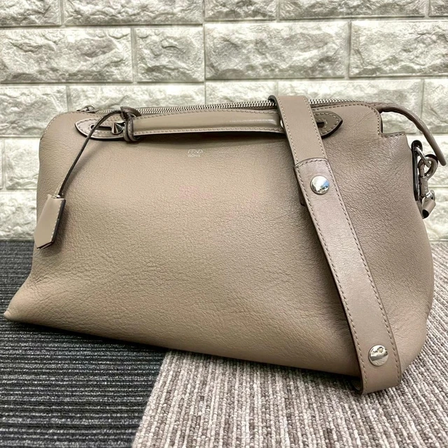 FENDI THE WAY Large Handbag 2WAY Shoulder Bag Leather Greige