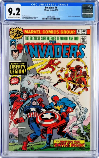 Invaders #6 CGC 9.2 (May 1976, Marvel) Jack Kirby Cover, 2nd Liberty Legion app.