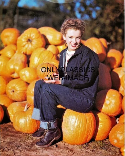 1945 Young Beautiful Marilyn Monroe Halloween Pumpkin Patch 8X10 Photo Pinup