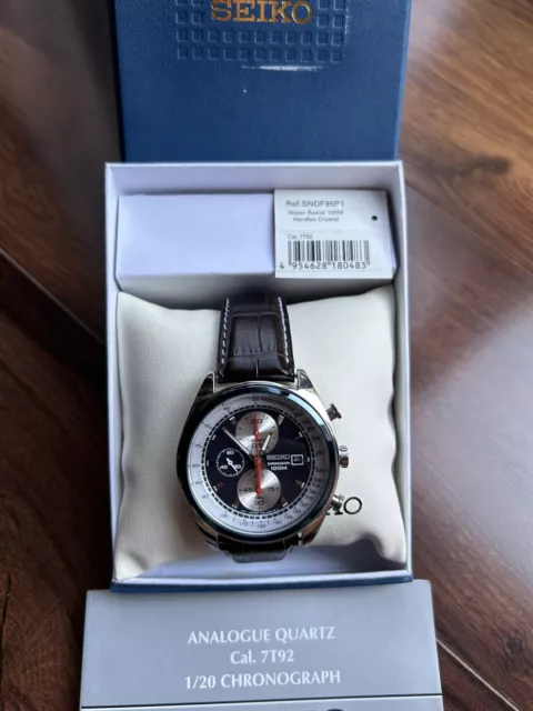 RARO OROLOGIO DA uomo Seiko SNDF95 Reverse Panda Blu 7T92 0RT0