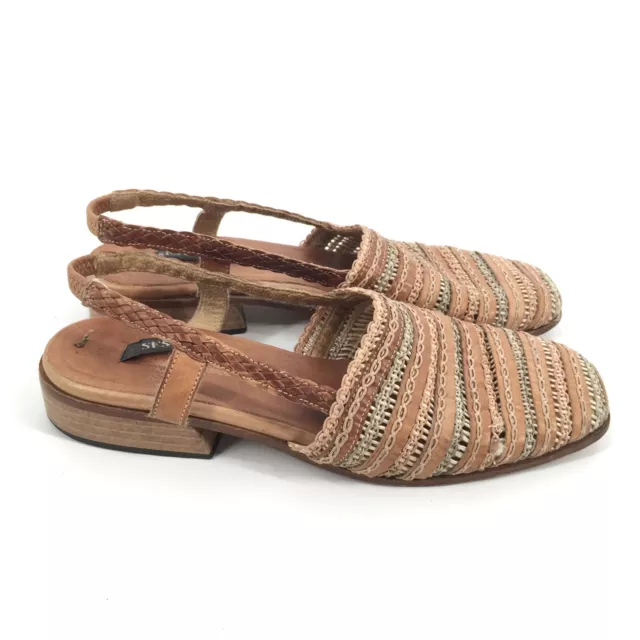 Sesto Meucci Woven Slingback Sandal Size 7 M Womens Brown Cream Striped Academia