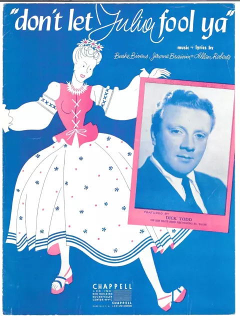 DICK TODD Jazz Sheet Music DON'T LET JULIA FOOL YA 1941 Piano Vocal Ukulele