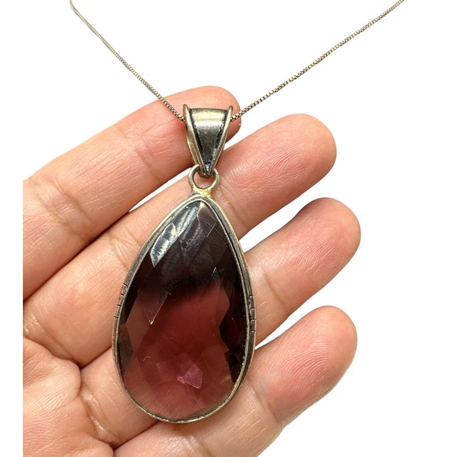 Sterling Silver 925 Faceted Tear Drop Amethyst Pendant Necklace