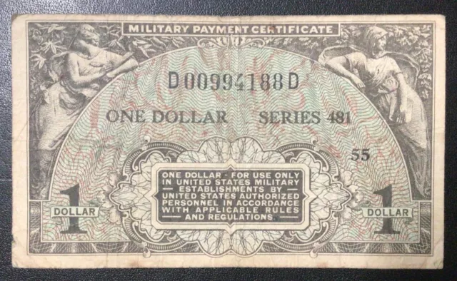 1954 Usa Military Payment - One Dollar Series 481 Note!