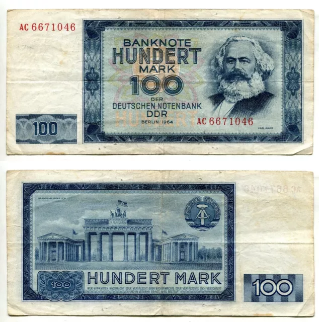 100 Mark DDR 1964 Dt. Notenbank, Erhaltung III-/IV  Ros. 358a
