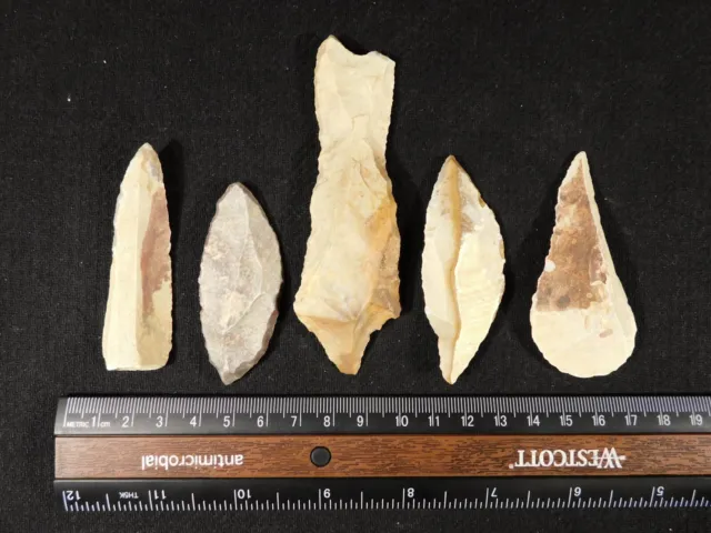 Lot of FIVE! Ancient Prismatic Flint Stone TOOLS! or Artifacts Algeria 76.3gr