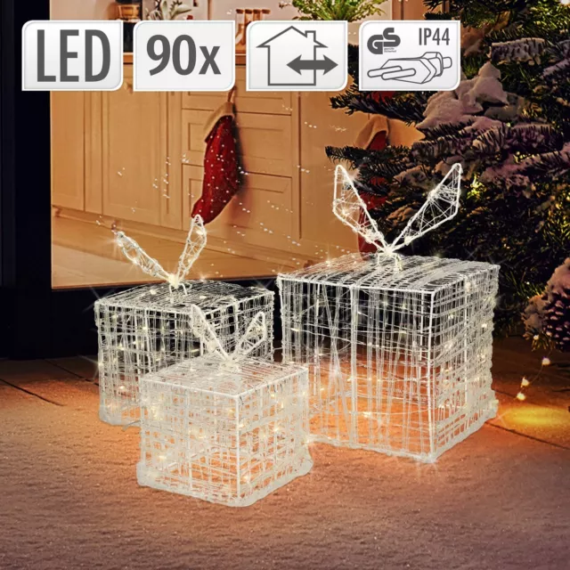 Juego de 3 cajas de regalo con iluminación LED blanco cálido decoración navideña