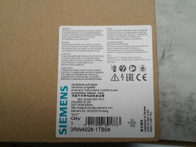 Brand New Siemens 3RW4028-1TB04 SIRIUS Soft Starter S0 38 A 18.5 KW 3RW40281TB04