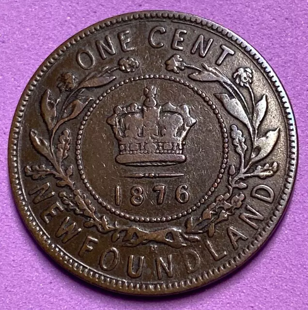 1876 H Newfoundland 1 One Cent Coin - VICTORIA - Large Bronze 1 One Penny - FFF