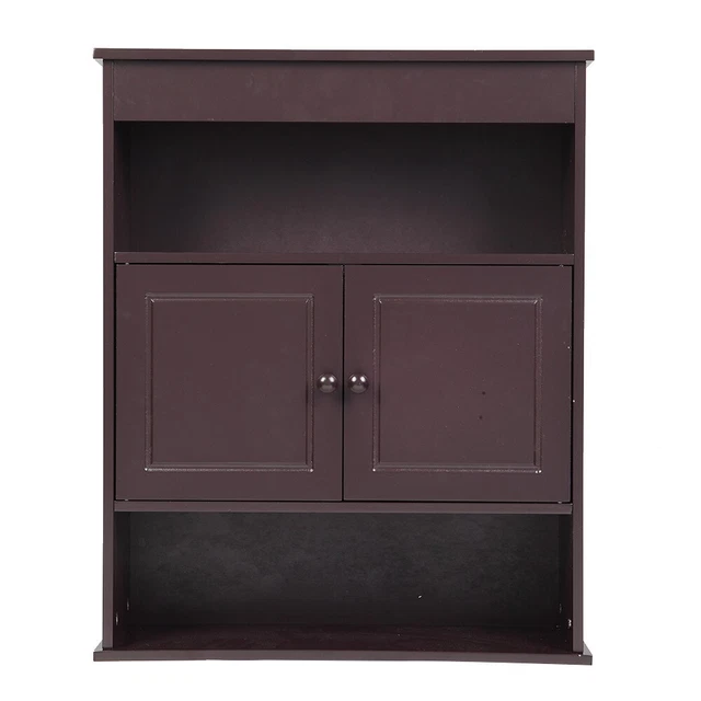 Gabinete de baño de dos puertas con capas superior e inferior marrón