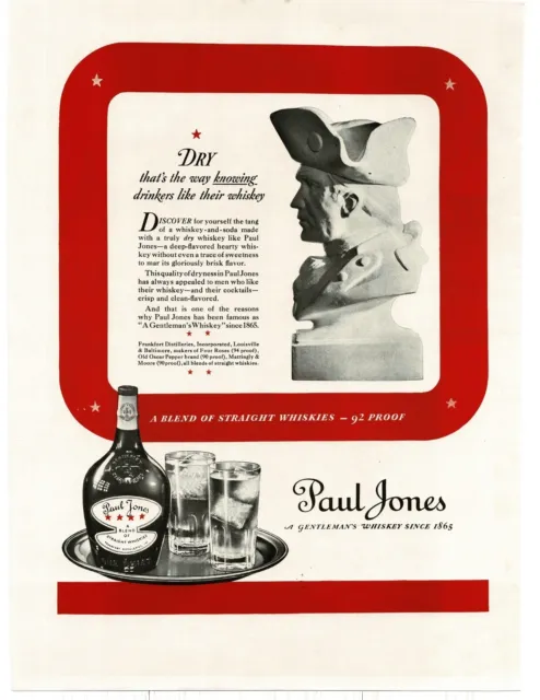 1937 Paul Jones Whiskey bust Vintage Print Ad 2