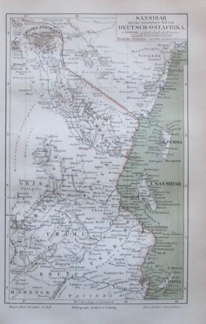 1889 Sansibar Deutsch-Ostafrika - alte Landkarte Karte old map