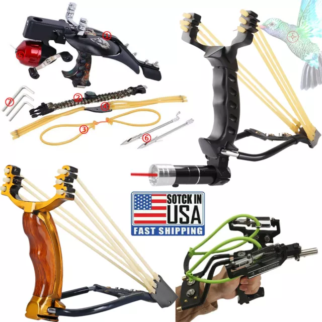 PRO HUNTING FISHING Slingshot Laser Catapult Shooting Bow Archery Set  Bowfishing $46.99 - PicClick