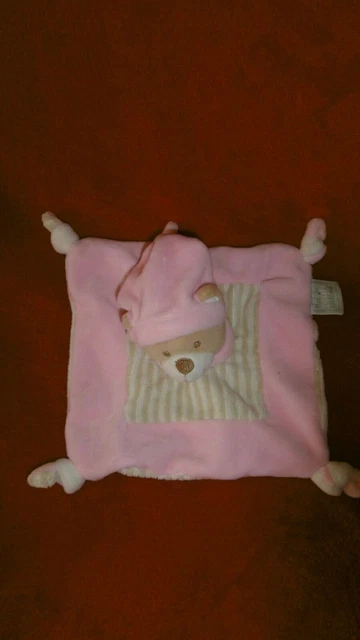 Doudou Plat Ours Beige Rose Blanc Rayures Mes Petits Cailloux Neuf