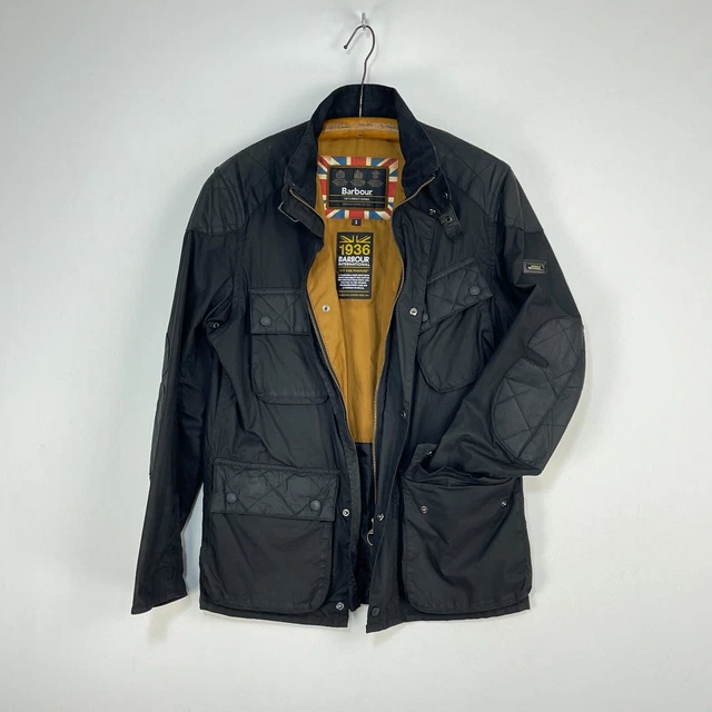 Barbour Selkirk Wax Jacket Mens Small Black Lightweight Biker Motorcycle Coat