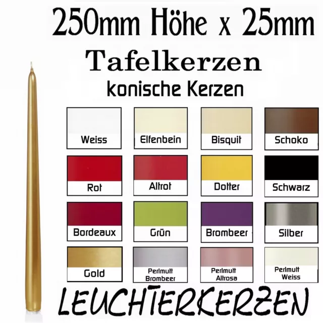 Leuchterkerzen 250/25mm 25/2,5cm Spitzkerzen Tafelkerzen konische Kerzen Topware