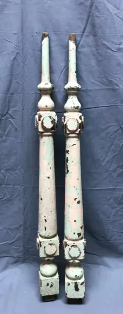 Pair Antique Turned Cherry Wood Spindle Shabby 27" Staircase Chic VTG 1736-22B