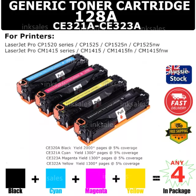 4x Any Generic Toner 128A CE320A - CE323A For HP CM1415fn CM1415fnw CP1520