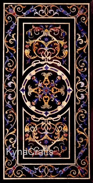 30x60 Inches Black Marble Patio Table Unique Pattern Inlay Work Dining Table Top