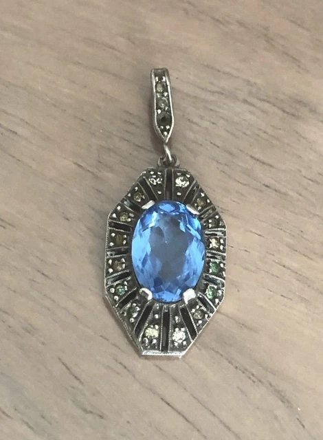Magnifique Pendentif Ancien ART DÉCO En Argent Avec Pierre De Soleil - Collier Inclus