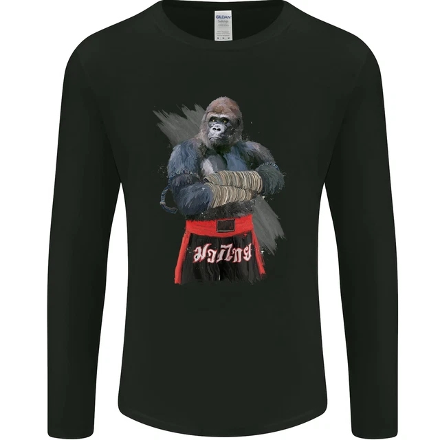 Gorilla Fighter Mma Arti Marziali Muay Tailandese da Uomo Manica Lunga T-Shirt