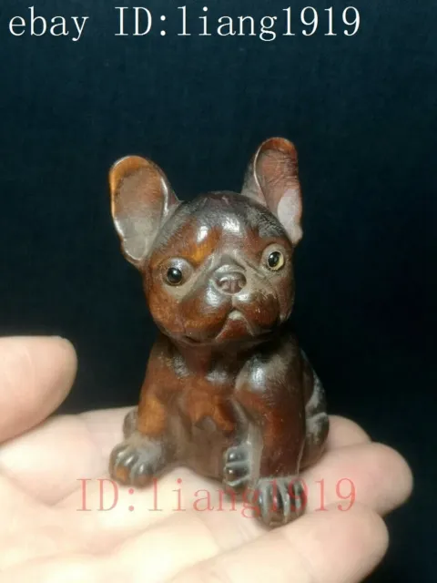 Japanese boxwood hand carved lovely dog Figure statue netsuke collectable Gift
