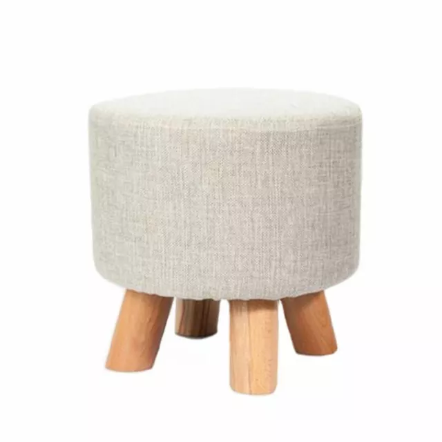 Shabby Chic Luxury Wooden Footstool Ottoman Round Pouffe Stool Leg Padded Beige