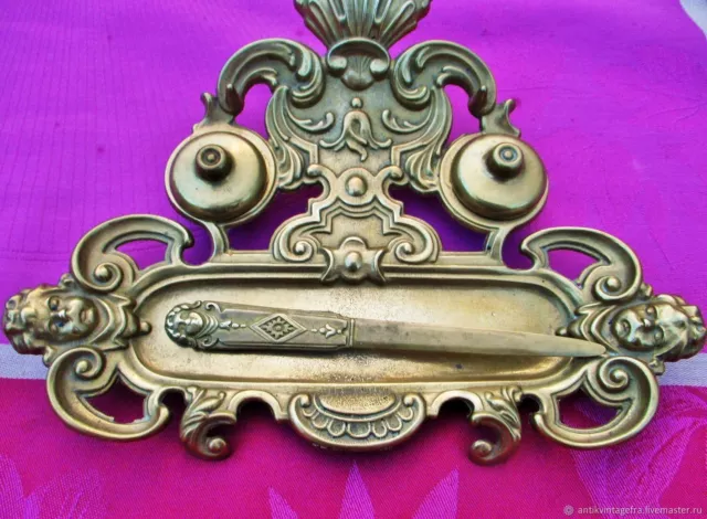 encrier porte plume ancien bronze