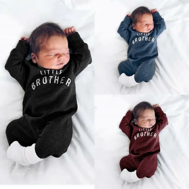 Newborn Child Baby Boys Girls Long Sleeves Button Letter Romper Jumpsuit Clothes 2