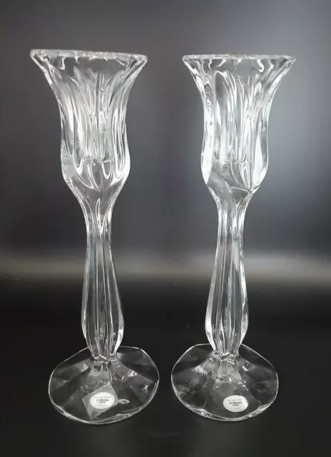 Vintage Gorham Germany Full Lead Crystal Taper Candlestick Holders, Pair 8" tall