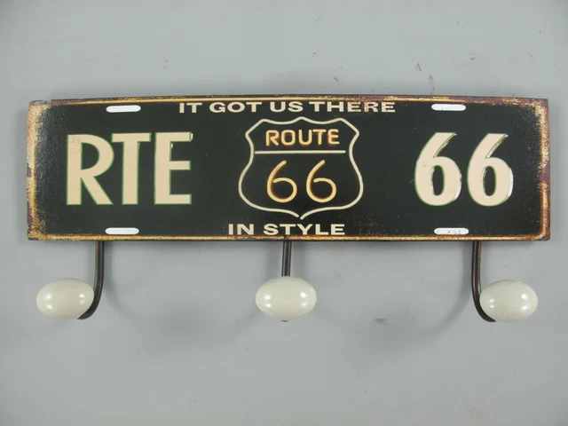 9977702 Hook Rail Wardrobe Metal Route 66 Vintage 15x37cm