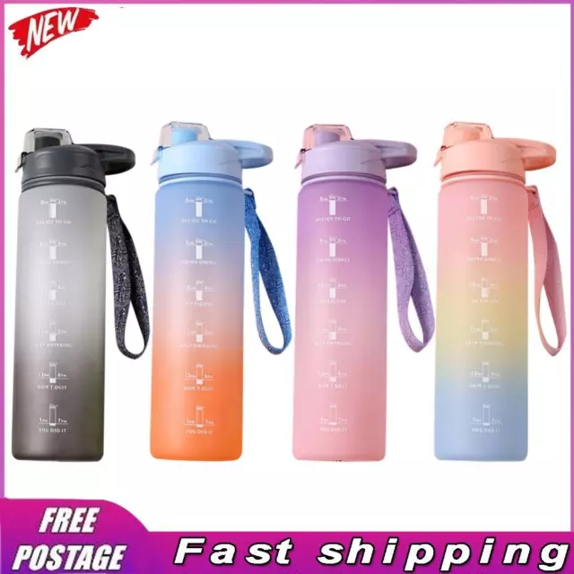 Plastic Water Bottle with Time Marker Outdoor Fitness Sports Leakproof Drink Cup