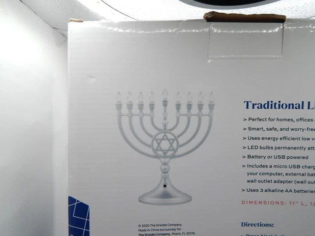 TRADITIONAL LED ELECTRIC Silver Hanukkah Menorah - Battery or USB ...