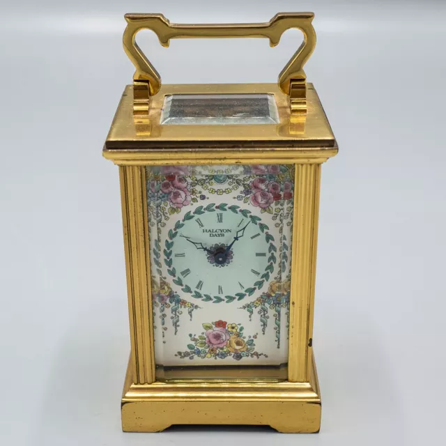 HALCYON DAYS ENAMELS Carriage Clock Flowers Brass Untested Panels Roses ...