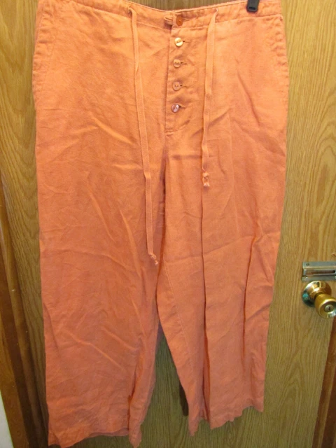 Womens Chadwick's 100% Linen Stretch Waist Faded Orange Capri Pants Size 8