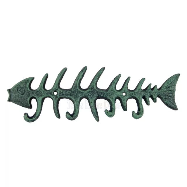 Fish Bone Key Rack Cast Iron Skeleton Hook Coat Towel Hanger Turquoise Finish