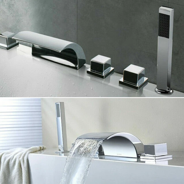 5 Loch Set Badewannenarmatur Handbrause Wannenrand Armatur Wasserfall Chrom Kit