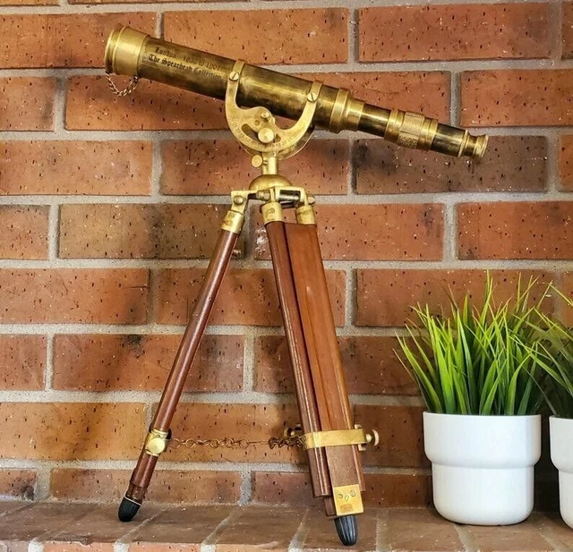 Antique Brass VintageStyle Telescope Marine Pirate Nautical Scope With WoodStand