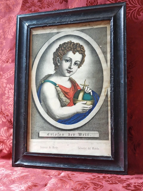 Antica Litografia Gesù Salvatore Del Mondo Di Fine XIX