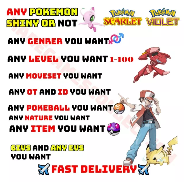 Pokemon SCARLET & VIOLET ANY CUSTOM 6IV ✨SHINY✨ BUY 1, GET 1 FREE FAST DELIVERY