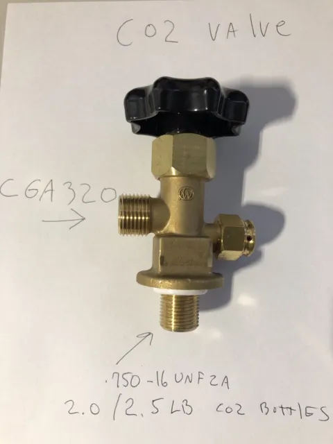 BEYIWOD Valve Fits 2.0/2.5LB CO2 Cylinder 3/4"-16 UNF Inlet Brass Body - CGA320
