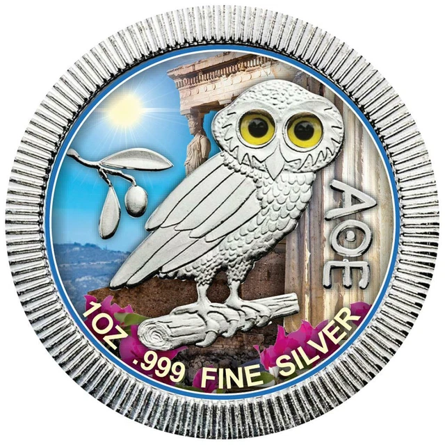 Silbermünze Eule von Athen Tag 2020 - Niue - 1 Oz ST in Farbe